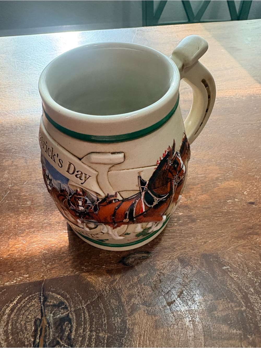St. Patrick's Day Budweiser Ceramic Beer Stein Mug in Cream and Green